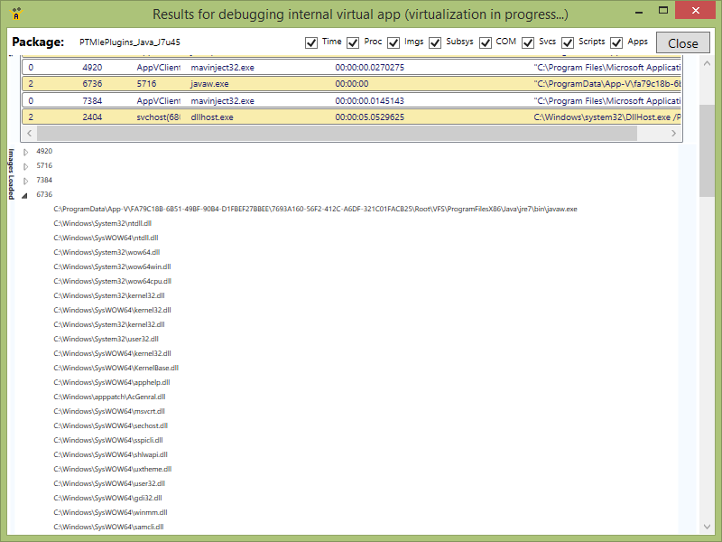 Example of runtime display